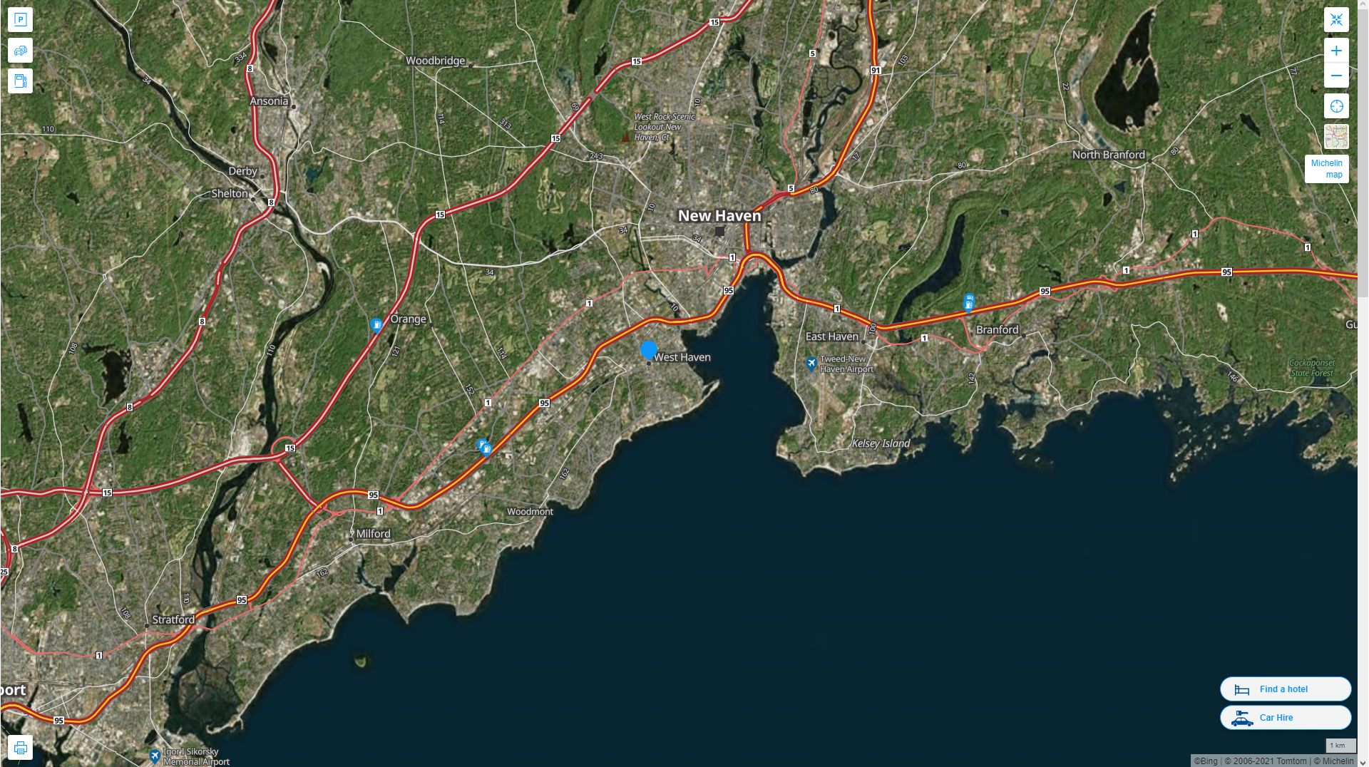 West Haven Connecticut Highway and Road Map with Satellite View